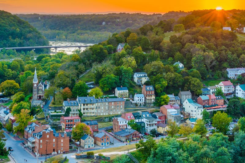 Sunset view of Harpers Ferry West Virginia